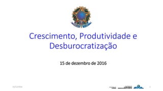 Crescimento, Produtividade e
Desburocratização
15 de dezembro de 2016
15/12/2016 1
 
