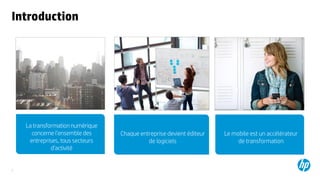 2
Introduction
La transformation numérique
concerne l’ensemble des
entreprises, tous secteurs
d’activité
Chaque entreprise devient éditeur
de logiciels
Le mobile est un accélérateur
de transformation
 