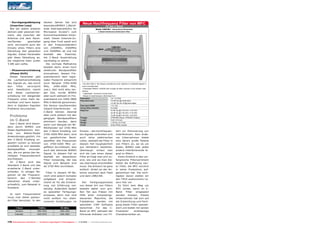 - Durchgangsdämpung
(Insertion Loss)
Wie bei jedem anderen
aktiven oder passiven Element, das zwischen der
Antenne und dem Receiver/Sender
geschaltet
wird, verursacht auch der
Einsatz eines Filters eine
Dämpfung des gesamten
Signals. Dieser Parameter
gibt diese Dämpfung an,
die möglichst klein (unter
3 dB) sein sollte.
- Phasenverschiebung
(Phase Shift)
Dieser Parameter gibt
die Laufzeitverschiebung
des Signals an, das durch
den
Filter
verursacht
wird. Gewöhnlich macht
sich
diese
Laufzeitverschiebung mit steigender
Frequenz umso mehr bemerkbar und kann besonders in digitalen Signalen
Probleme verursachen.

Probleme
im C-Band

Das C-Band wird besonders durch WiMAX und
Radar-Applikationen, konkret
von
Wetter-Radar
Anwendungen,gestört. Um
den C-Band Empfang ungestört nutzen zu können
empfiehlt es sich deshalb,
Bandpassfilter
einzusetzen, die nur genau den benötigten Frequenzbereich
durchlassen.
Im C-Band wird das
Standard C-Band und das
erweiterte C-Band unterschieden. In einigen Regionen ist der Frequenzbereich
des
C-Bandes
obendrein etwas unterschiedlich, zum Beispiel in
Russland.
Je nach Frequenzband
muss man daher passende Filter benutzen. In den

letzten Jahren hat sich
besondersWiMAX („Worldwide Interoperatibility for
Microwave Access“) zum
Kummerkandidaten entwickelt. Dieser Internet-Zugang über Funk spielt sich
in den Frequenzbändern
von 2300MHz, 2500MHz
und 3500MHz ab und hat
deshalb
das
Potential,
die C-Band Ausstrahlung
nachhaltig zu stören.
Die normale Maßnahme
besteht darin, einen hoch
selektiven Bandpassfilter
einzusetzen, dessen Frequenzbereich dem regionalen Footprint entspricht
(zum Beispiel 3700-4200
MHz,
3400-4200
MHz,
usw.). Seit nicht allzu langer Zeit, wurde WiMAX
aber auch weltweit im Frequenzband von 3400-3800
MHz in Betrieb genommen.
Die daraus resultierenden
Inband-Interferenzen im
C-Band können diesmal
aber nicht einfach mit den
gängigen Bandpassfiltern
eliminiert werden, denn
wenn zum Beispiel ein WiMAXSender auf 3700 MHz
den C-Band Empfang von
3700-4200 MHz stört, wird
ein gewöhnlicher Bandpassfilter alle Frequenzen
von 3700-4200 MHz ungefiltert durchlassen, also
auch das störende WiMAX
Signal. In diesem Fall ist
deshalb ein besonderer
Filter notwendig, der das
Signal zum Beispiel erst
ab 3750 MHz durchlässt.
Filter in diesem HF-Bereich sind jedoch komplex
aufgebaut und entsprechend ist für die Entwicklung viel Erfahrung notwendig. Außerdem bedarf
es spezieller Fertigungsprozesse, denn hier sind
nicht einfach nur elektronische Schaltungen im

C-Band

TX(MHz)

RX (MHz)

Standard

5850–6425

3625–4200

Extended

6425–6725

3400–3625

Neue Hochfrequenz Filter von MFC
für das C-Band

Model 13961W-I - International (Extended)
C-Band Interference Elimination Filter

• No other filter in the industry provides as much rejection of undesired signals in
such a compact size.
• Eliminates WiMAX, RADAR and virtually all other sources of out-of-band interference
• Lightweight - Aluminium Construction
• Ready to install between LNB & feed horn
Pass band	
3.6 - 4.2 GHz
Pass band Loss	
0.5 dB Typ @ centre band
	
0.5 dB Typ roll-off @ band edges
Pass band VSWR	
1.5:1 Typ
Group Delay Variation	
8 ns Max
Rejection	
45 dB Typ @ 3.55 GHz / 4.25 GHz
	
55 dB Typ @ 3.45 GHz / 4.35 GHz
	
70 dB Typ @ 3.40 GHz / 4.40 GHz
Flanges	
CPR229G (Input), CPR229F (Output)
Length	
5.49“ (13.9 cm)
Weight	
1.125 lbs. (0.51 Kg)
Finish	
Gloss White Lacquer

Einsatz – die hochfrequenten Signale verbreiten sich
auch ohne elektrischen
Leiter, weshalb die Filter in
diesem Fall hauptsächlich
aus Hohleitern bestehen.
Überhaupt: schaut man
sich als Laie einen dieser
Filter an fragt man sich zuerst, wie und wo man dieses überhaupt anschließen
muss. Die Antwort ist ganz
einfach: direkt an der Antenne zwischen dem Feed
und dem LNB/LNA.
Der
Fertigungsprozess
von dieser Art von Filtern
besteht daher zum großen Teil aus Fräsen mit
Hilfe einer computergesteuerten Maschine, die
Fräsbahnen werden mit
spezieller CAM Software
berechnet. Für das CBand ist MFC weltweit der
führende Anbieter von Fil-

176 TELE-audiovision International — The World‘s Largest Digital TV Trade Magazine — 1
1-12/2013 — www.TELE-audiovision.com

tern zur Eliminierung von
Interferenzen. Kein anderes Unternehmen bietet
eine derart große Palette
von Filtern an, sei es um
Radar, WiMAX oder jedes
andere interferierende Signal zu filtern.
Einen Einblick in das umfangreiche Filtersortiment
bietet die Auflistung neuer Filter, die MFC kürzlich
in seine Produktion aufgenommen hat. Die wichtigsten davon stellen wir
den TELE-audiovisions Lesern hier vor.
Es führt kein Weg um
MFC vorbei, wenn im CBand
Filter
eingesetzt
werden müssen. Dieses
Unternehmen hat sich auf
die Entwicklung und Fertigung dieser Filter spezialisiert und bietet mit seinen
Produkten
erstklassige
Charakteristiken an.

 
