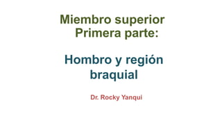Miembro superior
Primera parte:
Hombro y región
braquial
Dr. Rocky Yanqui
 