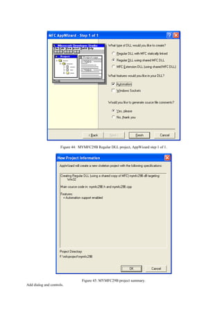 Figure 44: MYMFC29B Regular DLL project, AppWizard step 1 of 1.
Figure 45: MYMFC29B project summary.
Add dialog and controls.
 