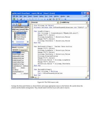 Figure 64: The VBA macro code.
Arrange the three push buttons as shown below and assign appropriate macro to the buttons. Be careful about the
column and the button arrangement. They should match with the Excel cells code in macros.
 