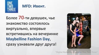 MFD: Ивент.

Более 70-ти девушек, чье
знакомство состоялось
виртуально, впервые
встретившись на вечеринке
Maybelline Fashion Day,
сразу узнавали друг друга!
 