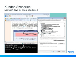Kunden Szenarien:
Microsoft Java für IE auf Windows 7
 