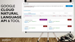 @SUZZICKS
GOOGLE
CLOUD
NATURAL
LANGUAGE
API & TOOL
 