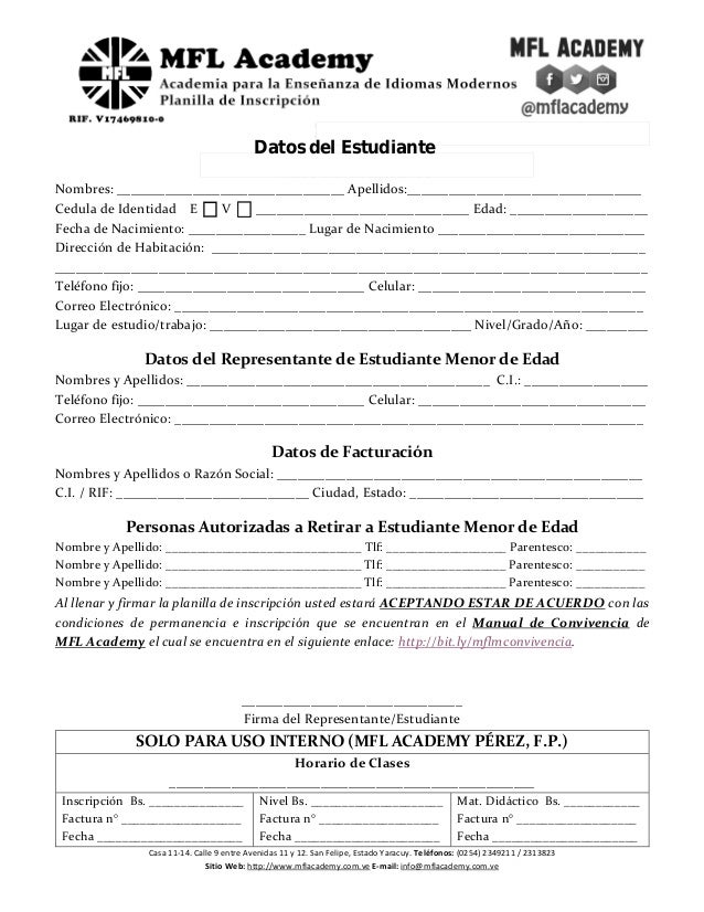 MFL Academy Planilla de Inscripción Interactiva