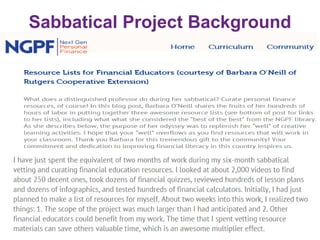 Sabbatical Project Background
 