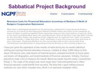 Sabbatical Project Background
 