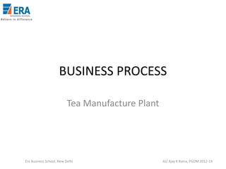 BUSINESS PROCESS
Tea Manufacture Plant

Era Business School, New Delhi

AJ/ Ajay K Raina, PGDM 2012-14

 