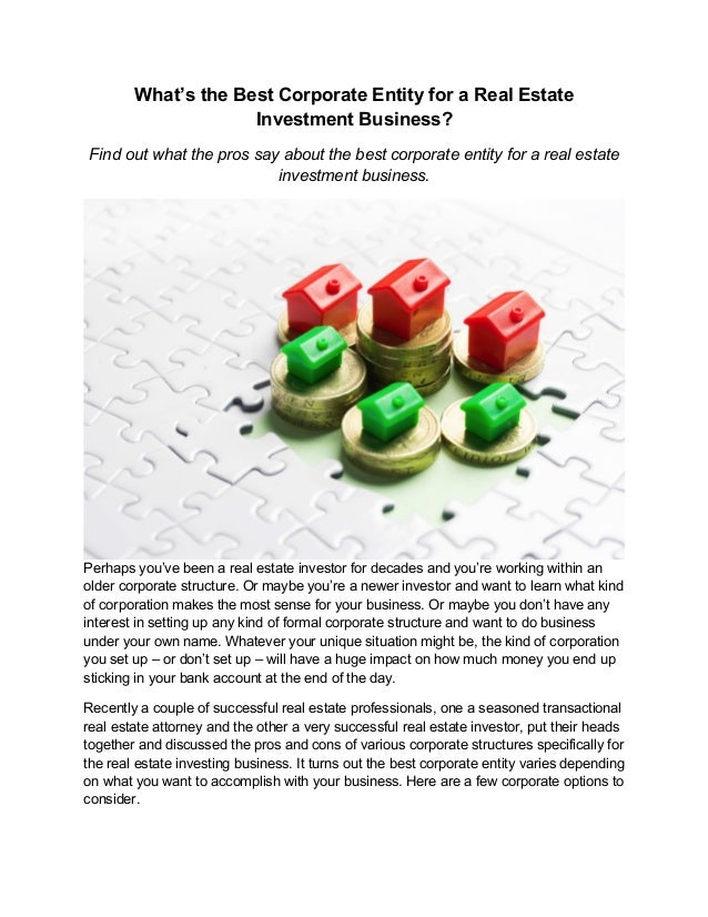 What’s the Best Corporate Entity for a Real Estate Investment Business?