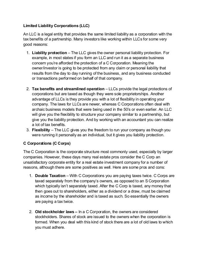 What’s the Best Corporate Entity for a Real Estate Investment Business?