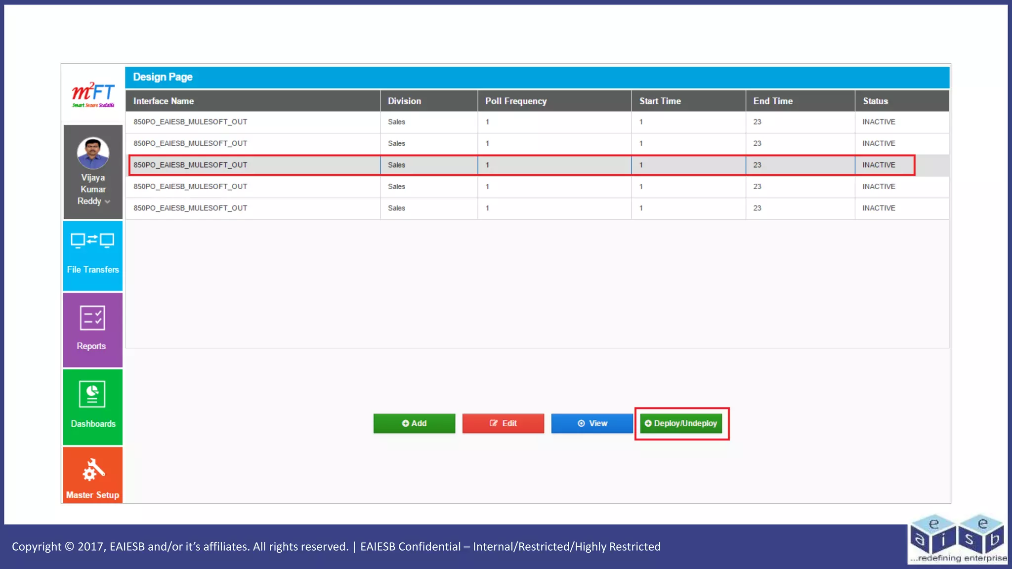 Copyright © 2017, EAIESB and/or it’s affiliates. All rights reserved. | EAIESB Confidential – Internal/Restricted/Highly Restricted
 