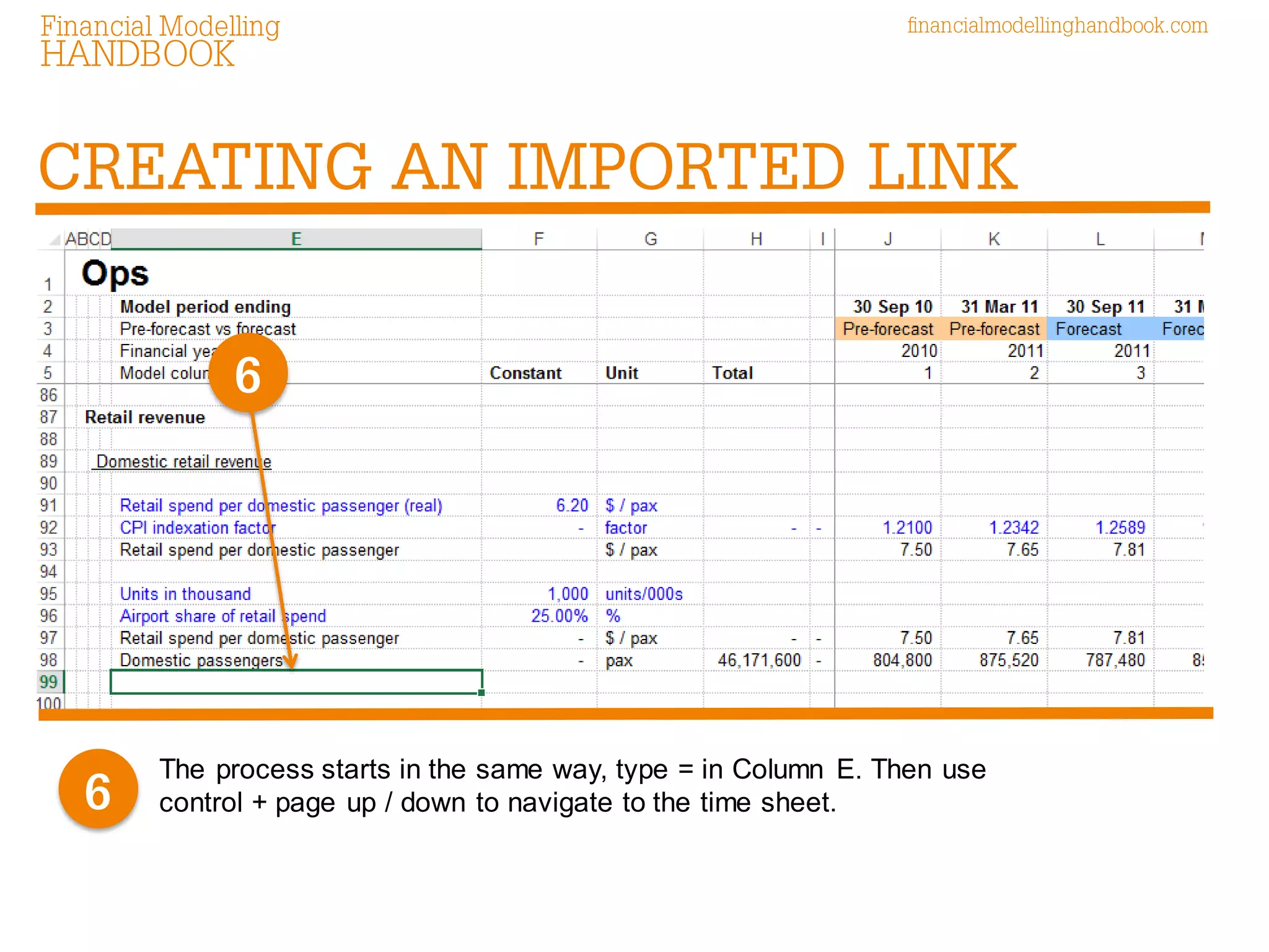 The process starts in the same way, type = in Column E. Then use control + page up / down to navigate to the time sheet. 