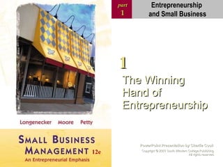 The Winning Hand of Entrepreneurship part 1 PowerPoint Presentation by Charlie Cook Copyright  ©  2003 South-Western College Publishing. All rights reserved. 1 Entrepreneurship  and Small Business 12e 