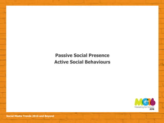 Social Media Trends 2016 and Beyond
Passive Social Presence
Active Social Behaviours
 