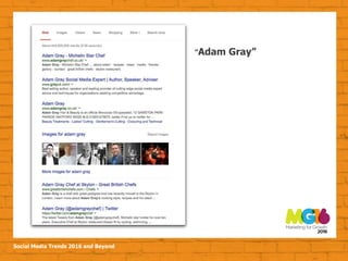 Social Media Trends 2016 and Beyond
“Adam Gray”
 