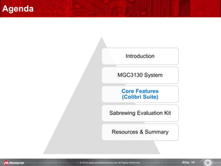 © 2014 www.pantechsolutions.net All Rights Reserved. Slide 16
Agenda
Introduction
MGC3130 System
Core Features
(Colibri Suite)
Sabrewing Evaluation Kit
Resources & Summary
 