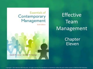 Copyright © 2015 McGraw-Hill Education. All rights reserved. No reproduction or distribution without the prior written consent of McGraw-Hill Education.
Effective
Team
Management
Chapter
Eleven
 