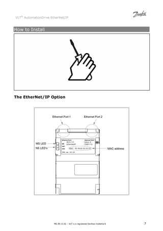 VLT® AutomationDrive EtherNet/IP 
MG.90.J1.02 – VLT is a registered Danfoss trademark 7 
How to Install 
The EtherNet/IP Option 
 
