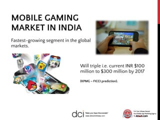 Fastest-growing segment in the global
markets.
Will triple i.e. current INR $100
million to $300 million by 2017
(KPMG – F...