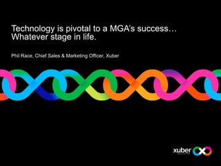 Technology is pivotal to a MGA’s success…
Whatever stage in life.
Phil Race, Chief Sales & Marketing Officer, Xuber
 