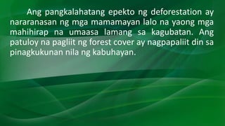 Ilan sa epekto ng climate change sa Pilipinas ay ang panganib
sa food security dahil pangunahing napipinsala ng malalakas ...