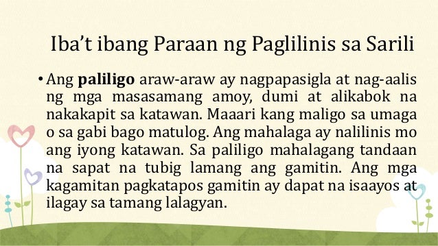 Mga kagamitan sa paglilinis at pag aayos ng katawan