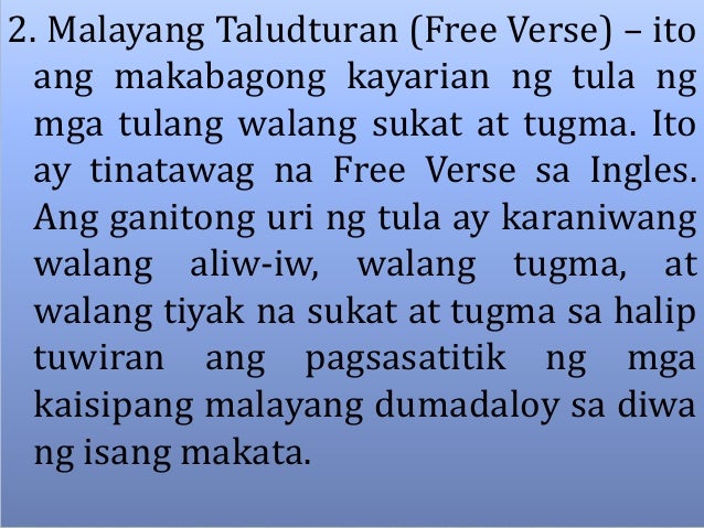 Malayang Taludturan Na Tula Mga Aralin sa Grade 7