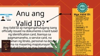 Valid Id Pdf Mga paalala sa pagkuha ng Toolkit .pptx