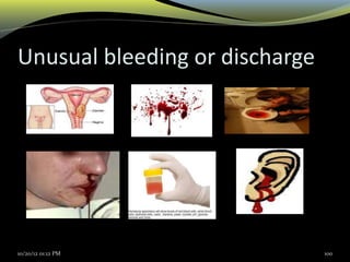 Unusual bleeding or discharge
10/20/12 01:12 PM 100
 