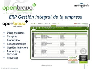 ERP Gestión integral de la empresa Datos maestros Compras Producción Almacenamiento Gestión financiera Productos y servicios Proyectos 