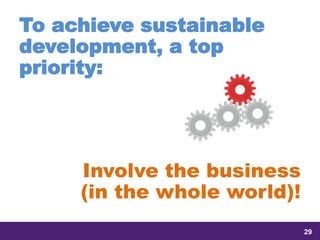 samedi 13 février 2016
29
29
2929
To achieve sustainable
development, a top
priority:
Involve the business
(in the whole world)!
 
