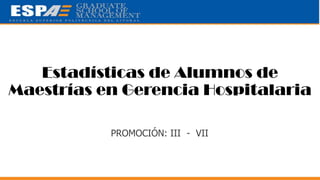 Estadísticas de Alumnos de
Maestrías en Gerencia Hospitalaria
PROMOCIÓN: III - VII

 