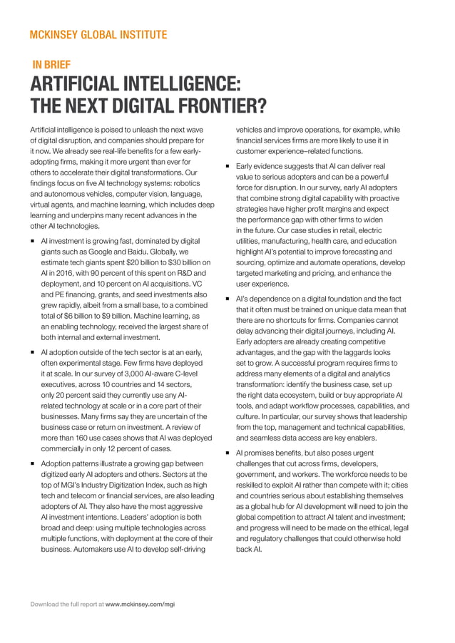 McKinsey ARTIFICIAL INTELLIGENCE THE NEXT DIGITAL FRONTIER?