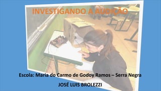 INVESTIGANDO A AUDIÇÃO
Escola: Maria do Carmo de Godoy Ramos – Serra Negra
JOSÉ LUIS BROLEZZI
 
