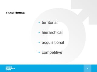 TRADITIONAL:
• territorial
• hierarchical
• acquisitional
• competitive
9
 