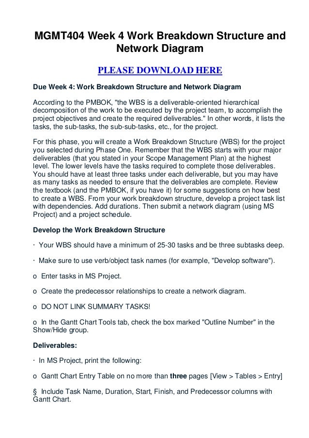 mgmt404 week 4 work breakdown structure and network diagram ms project network diagram