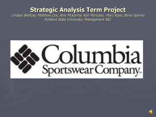 Strategic Analysis Term ProjectLindsay Bleifuss, Matthew Cox, Amy McKanna, Ken Moriyasu, Marc Rose, Steve SperleyPortland State University: Management 562 