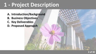 2 of 30
A. Introduction/Background
B. Business Objectives
C. Key Deliverables
D. Proposed Approach
1 - Project Description
 