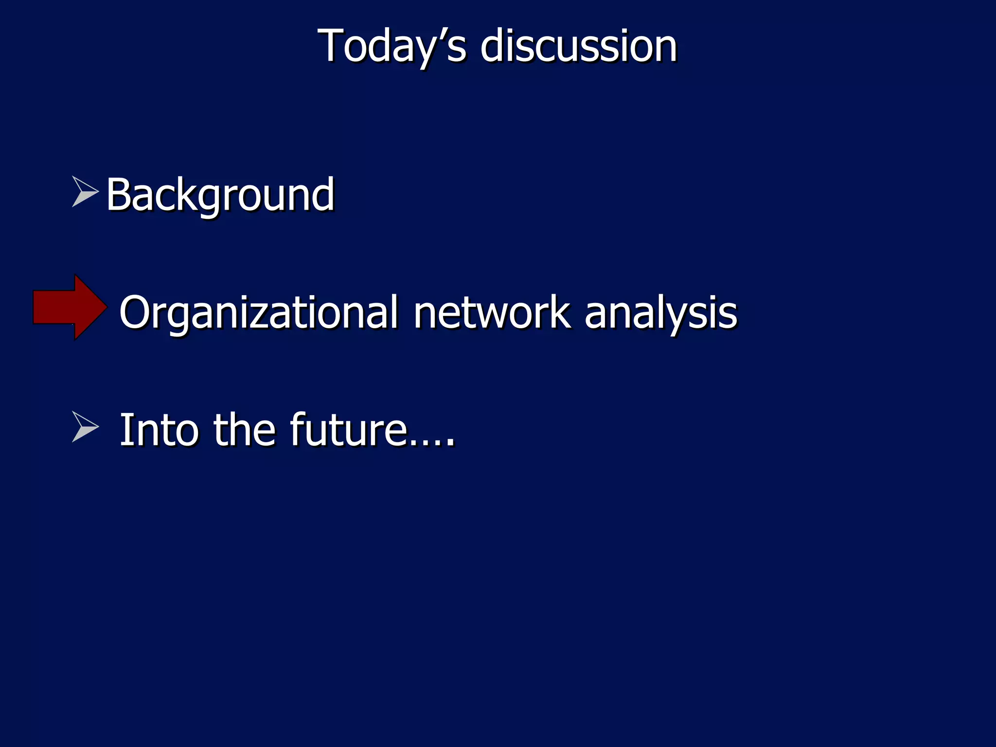 Today’s discussion


 Background

 Organizational network analysis

 Into the future….
 