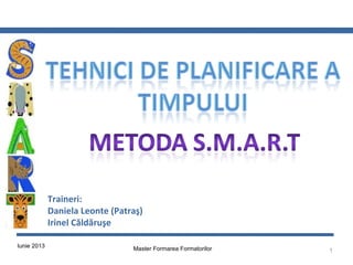 Iunie 2013 Master Formarea Formatorilor 1
Traineri:
Daniela Leonte (Patraş)
Irinel Căldăruşe
 