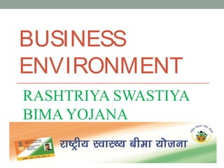 BUSINESS
ENVIRONMENT
RASHTRIYA SWASTIYA
BIMA YOJANA
 