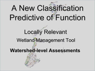 A New Classification
Predictive of Function
     Locally Relevant
  Wetland Management Tool

Watershed-level Assessments
 