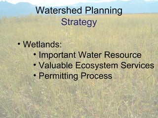 Watershed Planning
         Strategy

• Wetlands:
   • Important Water Resource
   • Valuable Ecosystem Services
   • Perm...