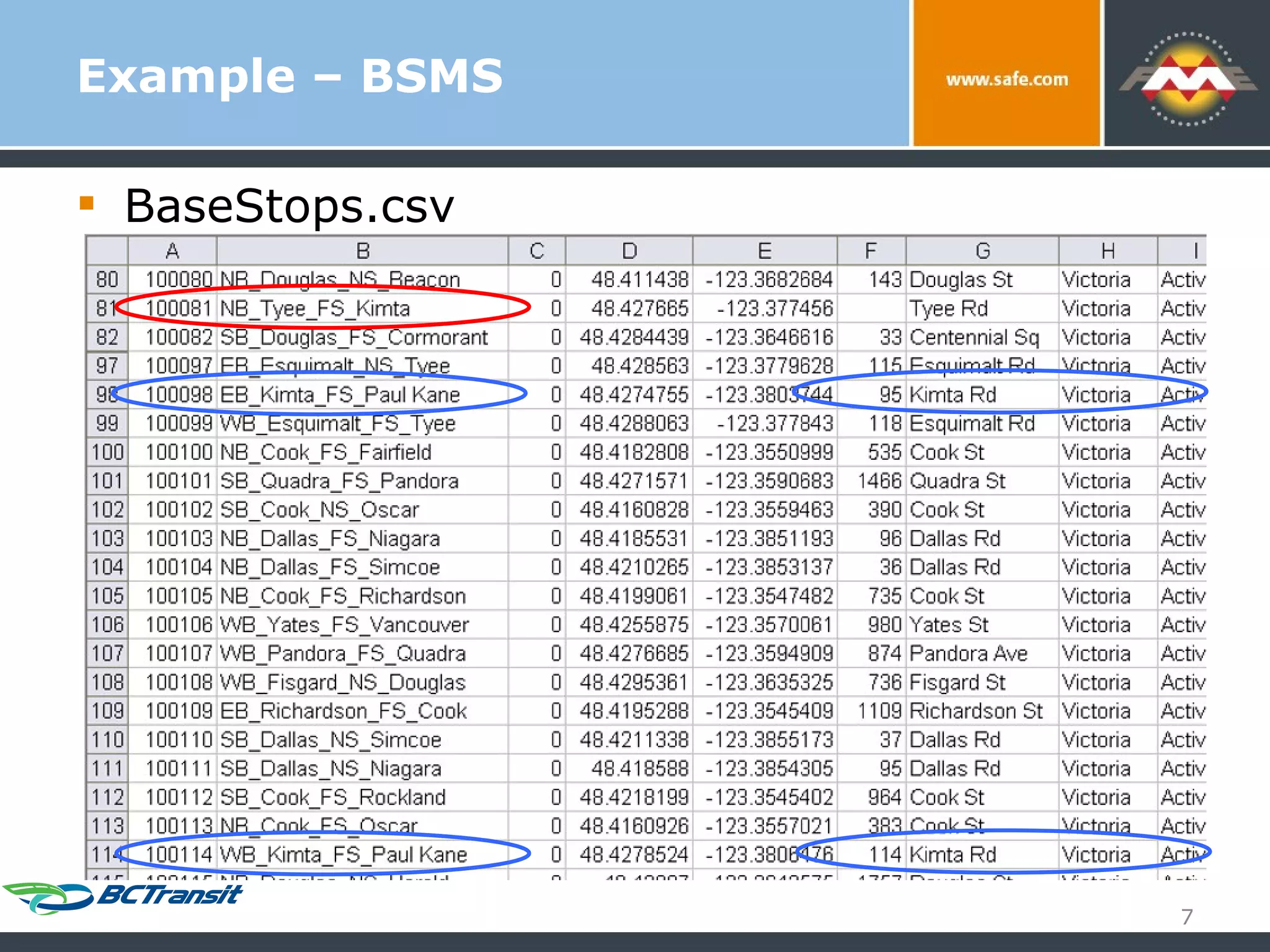 Example – BSMS BaseStops.csv 
