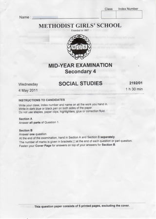 MGS Social Studies Mid-Year Exam Paper