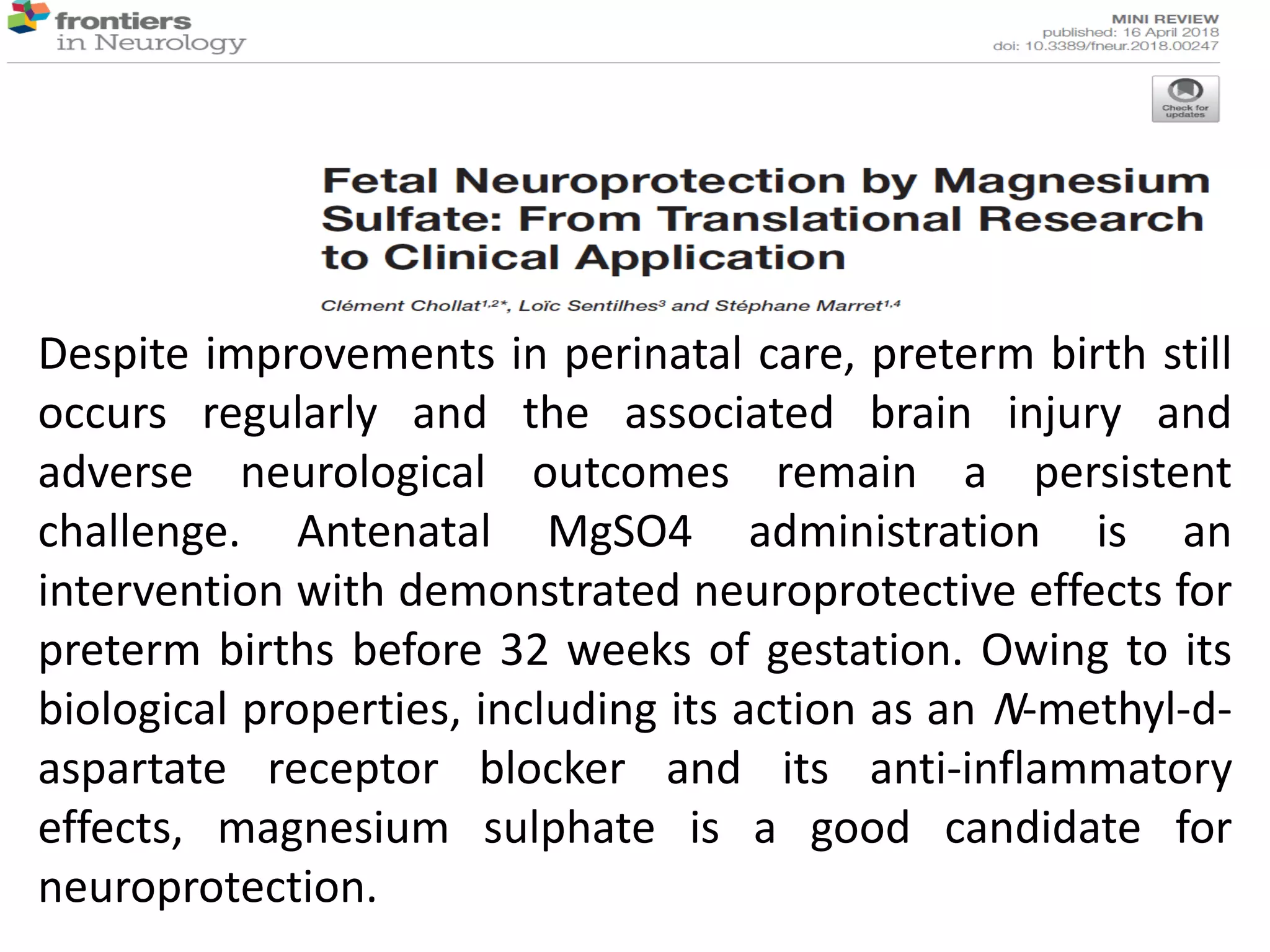 Magnesium Sulfate in Obstetrics | PDF