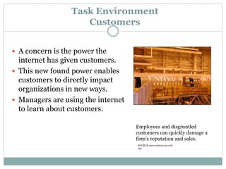 Task Environment
Customers
 A concern is the power the
internet has given customers.
 This new found power enables
custo...