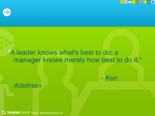 " A leader knows what's best to do; a manager knows merely how best to do it."  -  Ken Adelman 