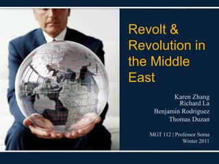 Revolt & Revolution in the Middle East Karen ZhangRichard La Benjamin Rodriguez Thomas Duzan MGT 112 | Professor Soma   Winter 2011 